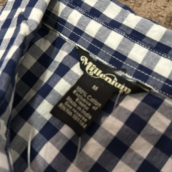 NWT Summer Vibes Dress-S-Cotton-Blue & White Gingham Print-Elastic Waist-Buttons - Picture 14 of 14